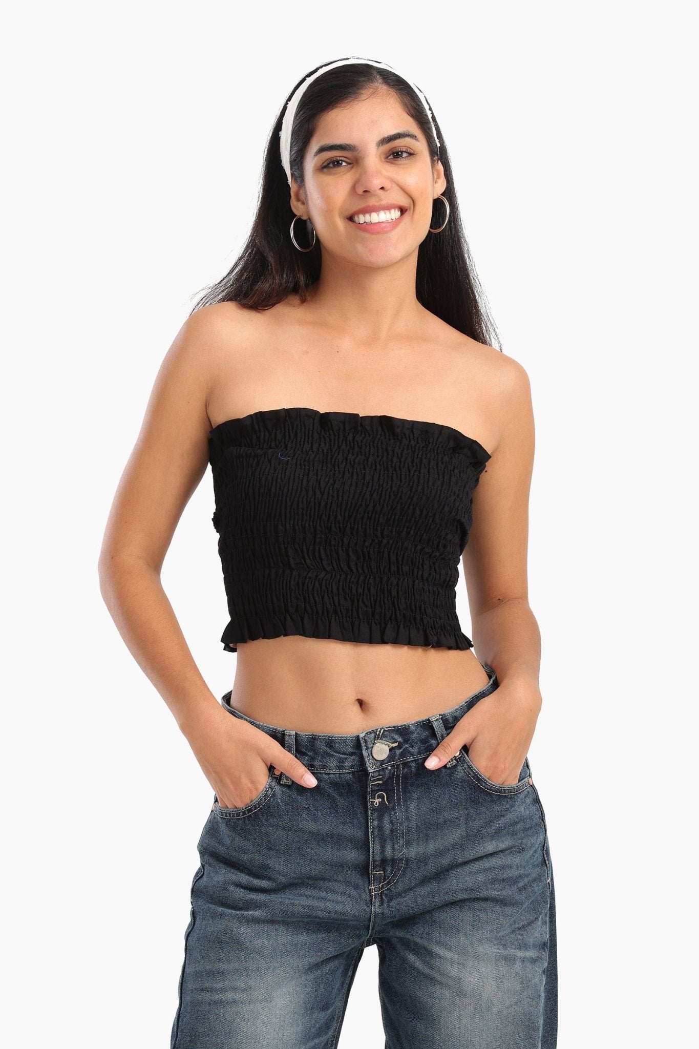 Textured Strapless Top with Frills - Clue - Babazzaro