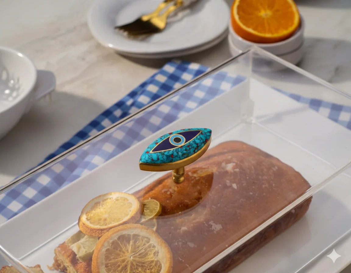 Rechote - Rectangular Porcelain Serving Plate - Turquoise Evil Eye 1