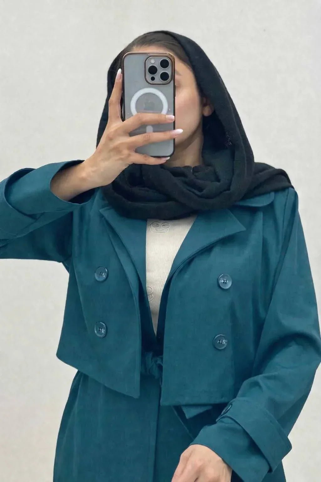 Two - Piece Teal Trench Coat - Blue Bell - Babazzaro