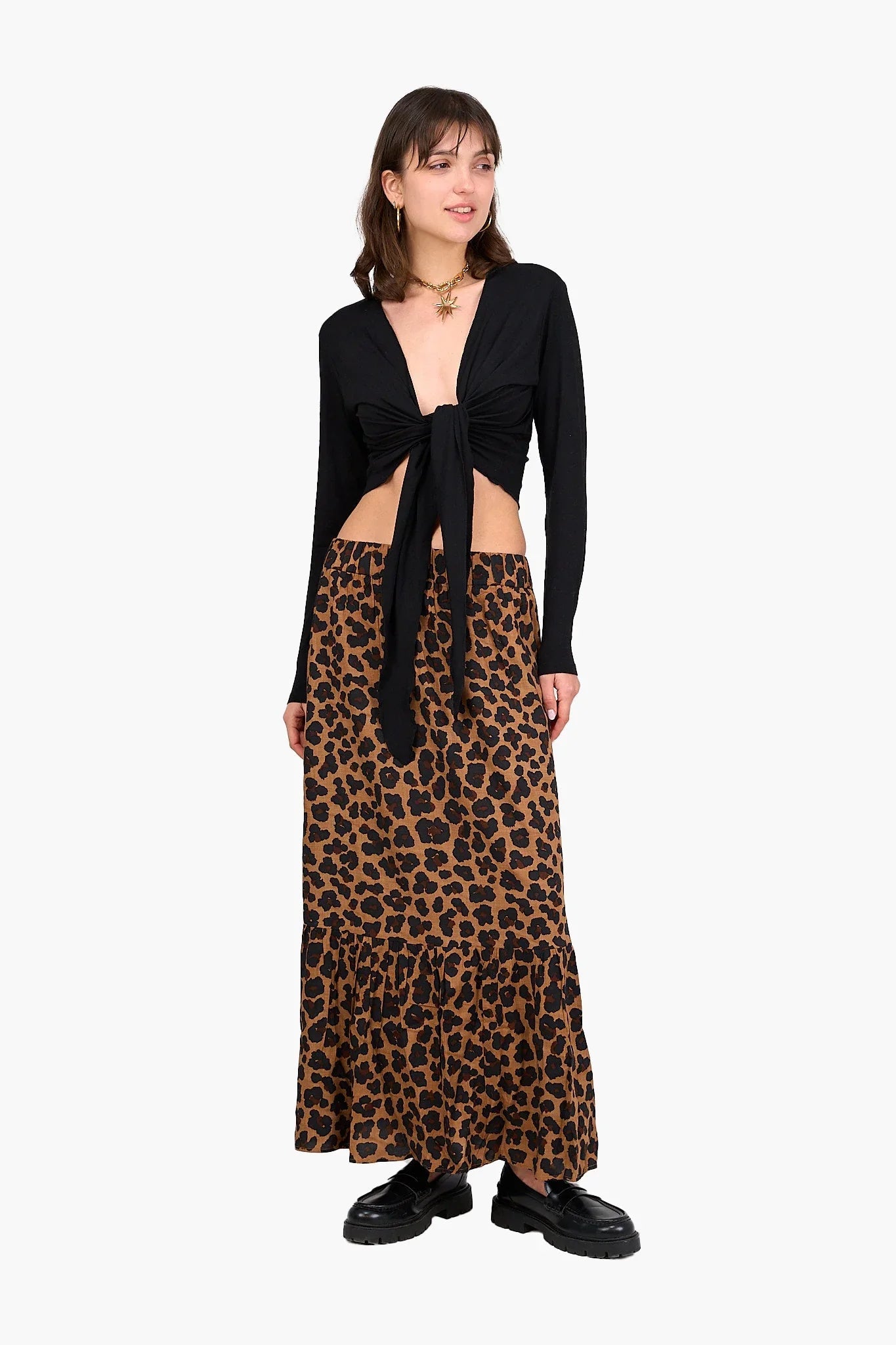 Tiger Print Tiered Skirt - Clue - Babazzaro