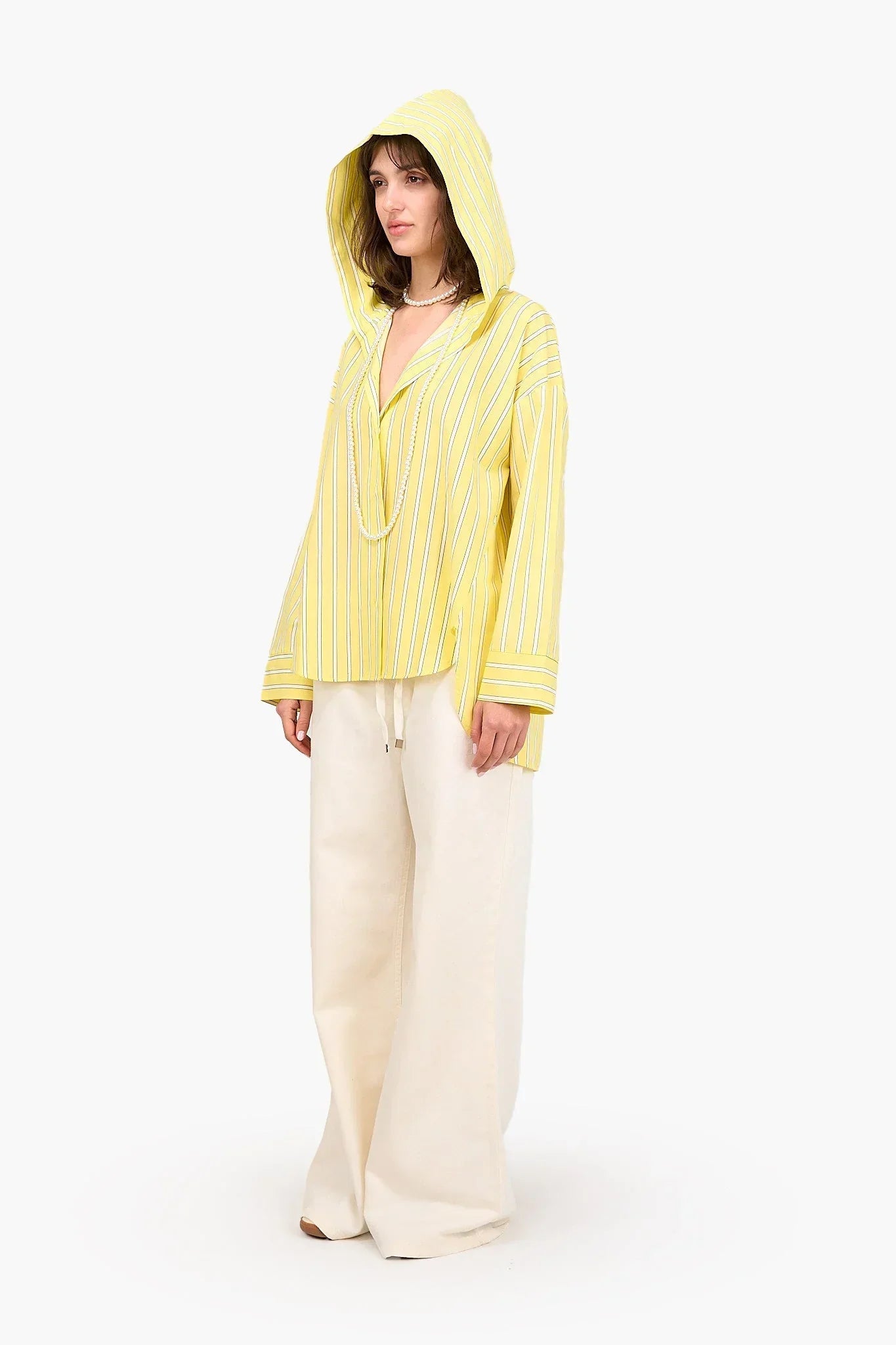 Clue - Striped Hooded Viscose Shirt 6