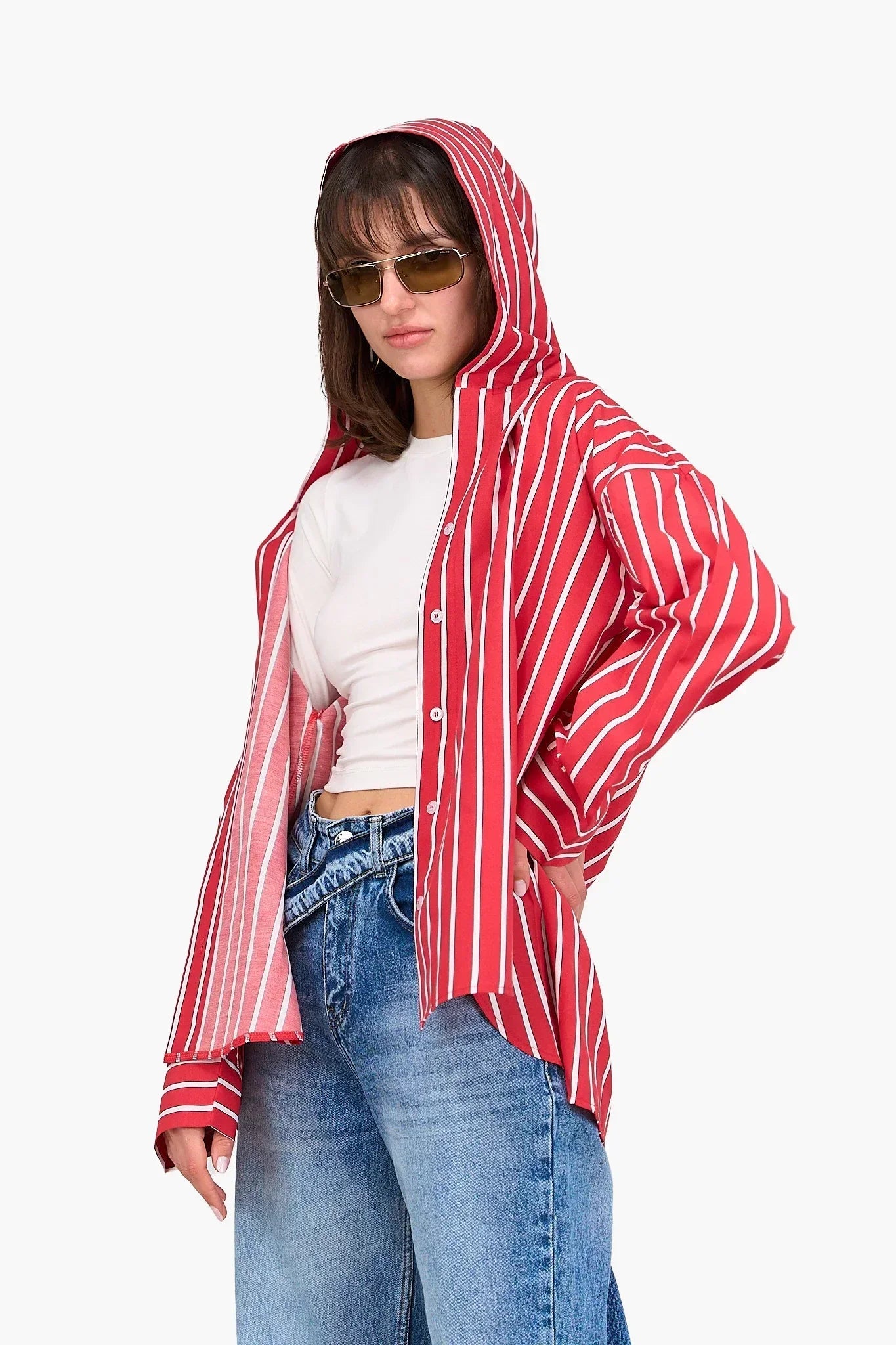 Clue - Striped Hooded Viscose Shirt 2