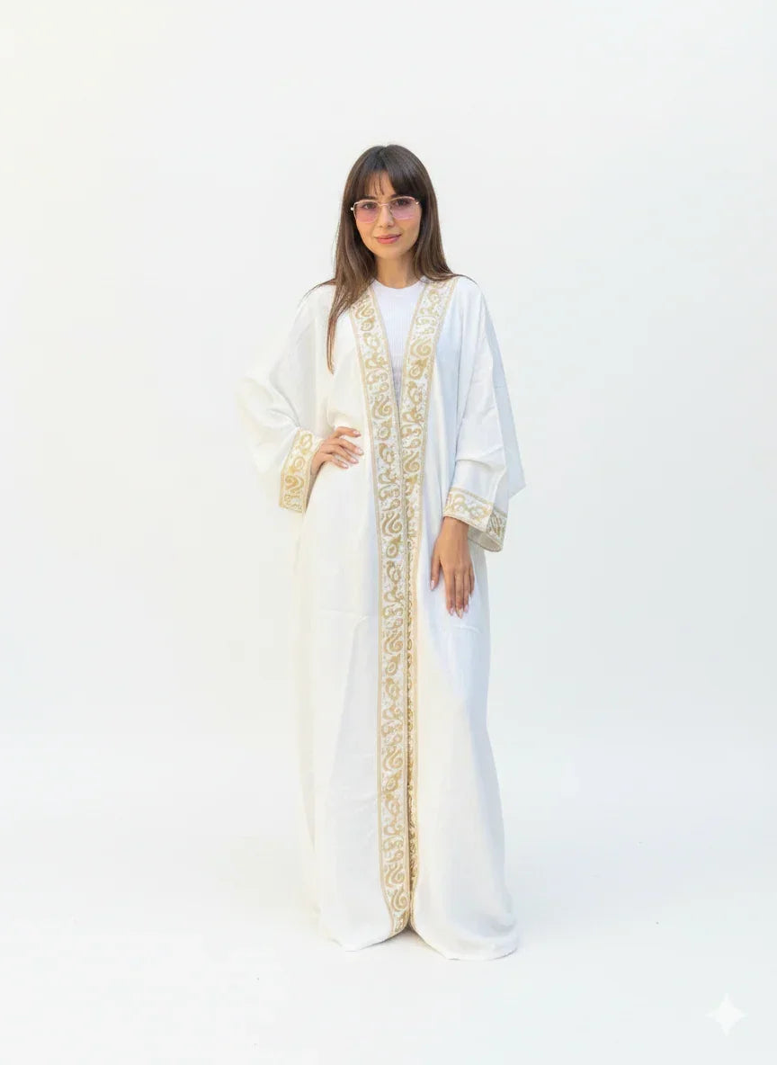 White Kaftan with Gold Arabic Letters - Urbantique - Babazzaro