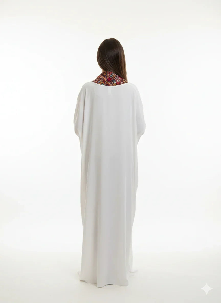 White Kaftan with Multi - Colored Print - Urbantique - Babazzaro