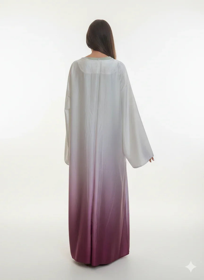 White Kaftan with Shades of Burgundy - Urbantique - Babazzaro