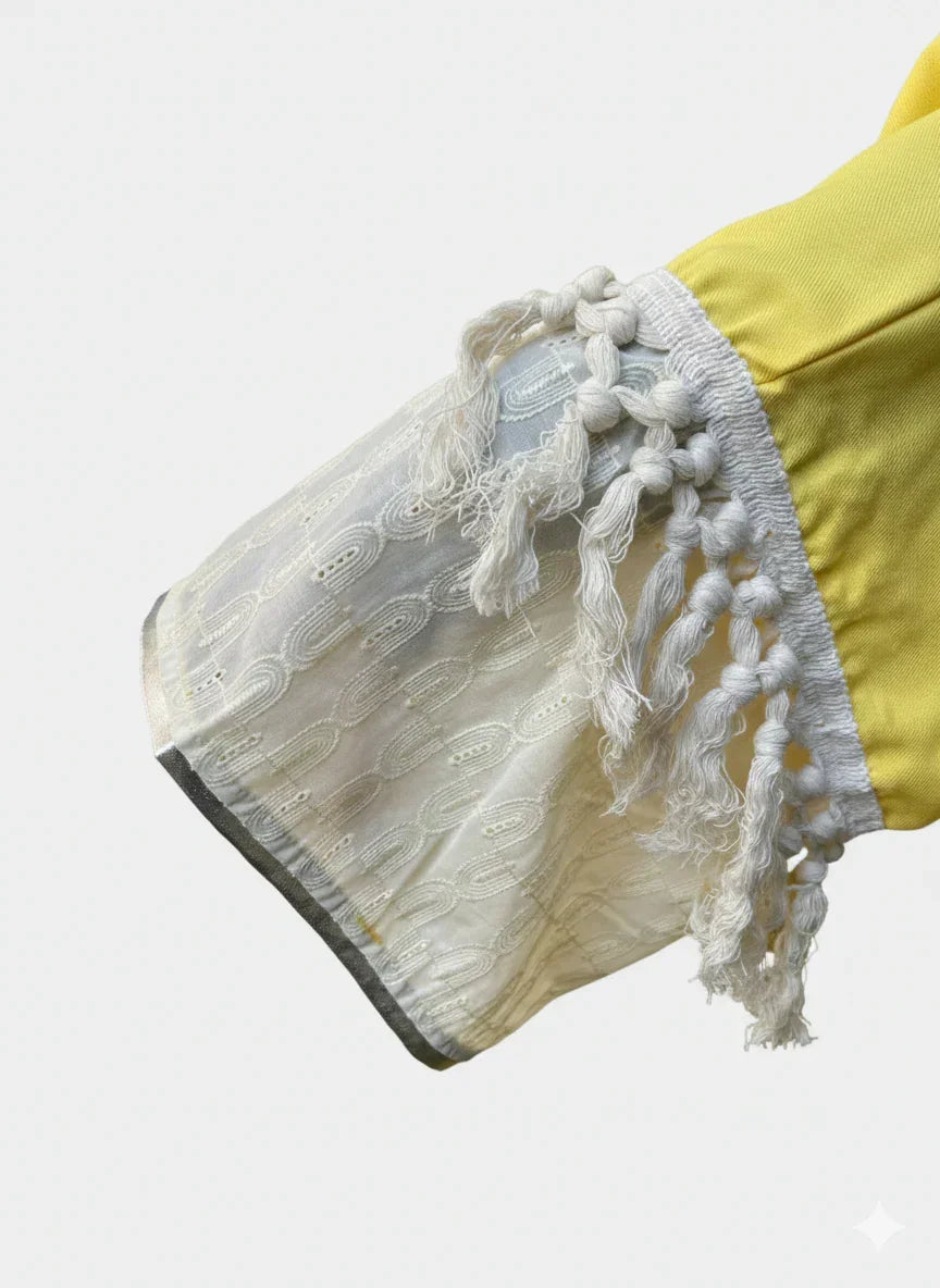 Yellow Linen Kaftan with Tassel Sleeves - Urbantique - Babazzaro